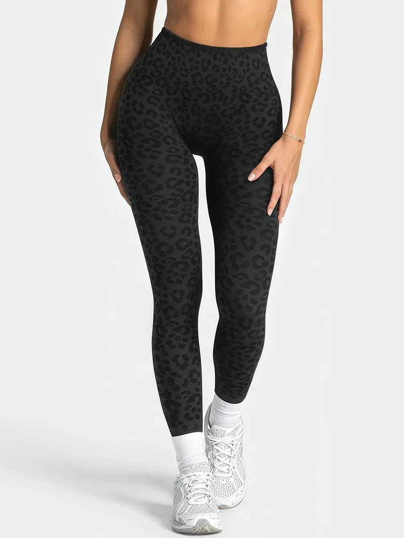 HISTELLO Seamless Sports Pants Leopard Print High Waist Scrunch Hip Shaping Elastic Tummy Fit Running Fitness Yoga Leggings