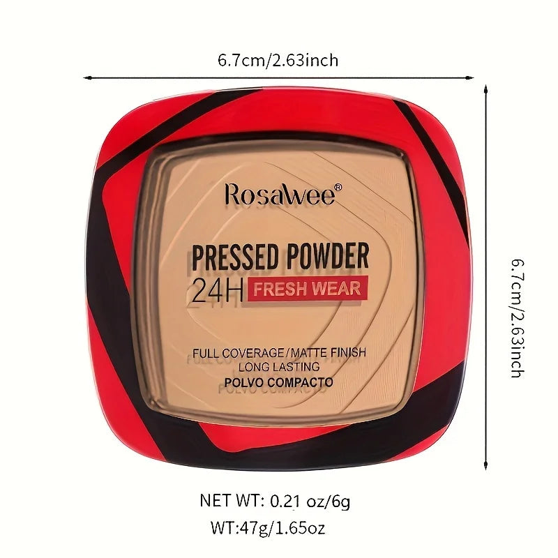 Matte Full Coverage Pressed Powder Foundation With Puff Applicator, 24H Fresh Wear Matte Weightless Finishing Powder Makeup