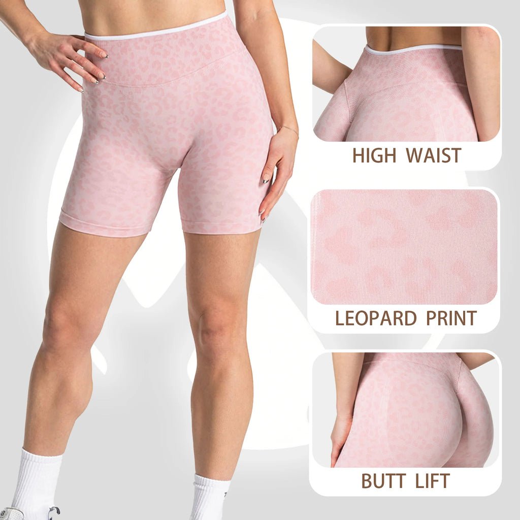 Women's High Waisted Leopard Print Yoga Shorts — Seamless Tummy Control Workout Biker Shorts for Gym, Fitness, and Running