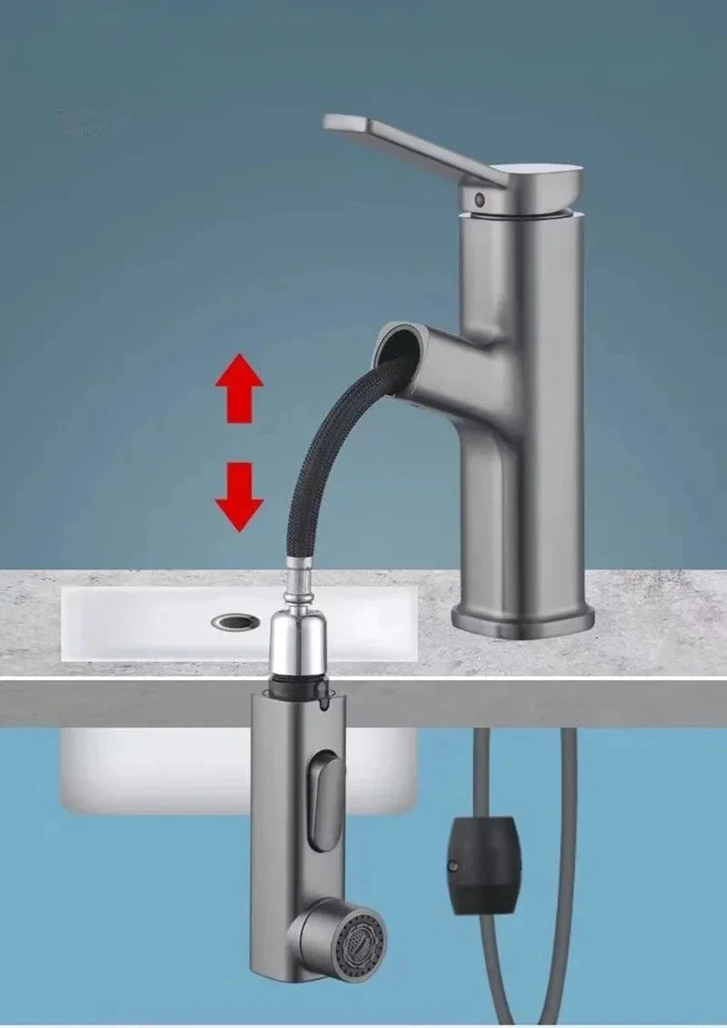 Single Handle Dual Hole Bathroom Sink Mixer Faucet Pull Out Faucet for Bathroom Washbasin Faucet Brass Bathroom Basin Faucet