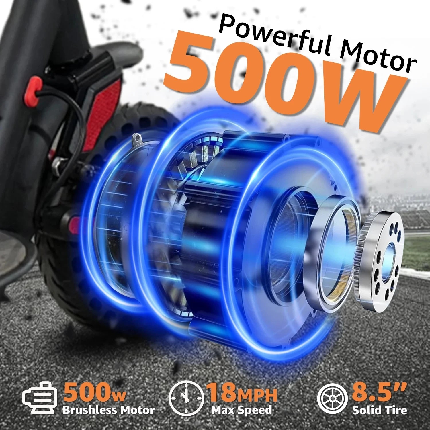 Smart 500W Electric Scooter Foldable E-Scooter Rear Motor up to 18 MPH Long Range 15 Miles Controlled Commuting Adults Scooter