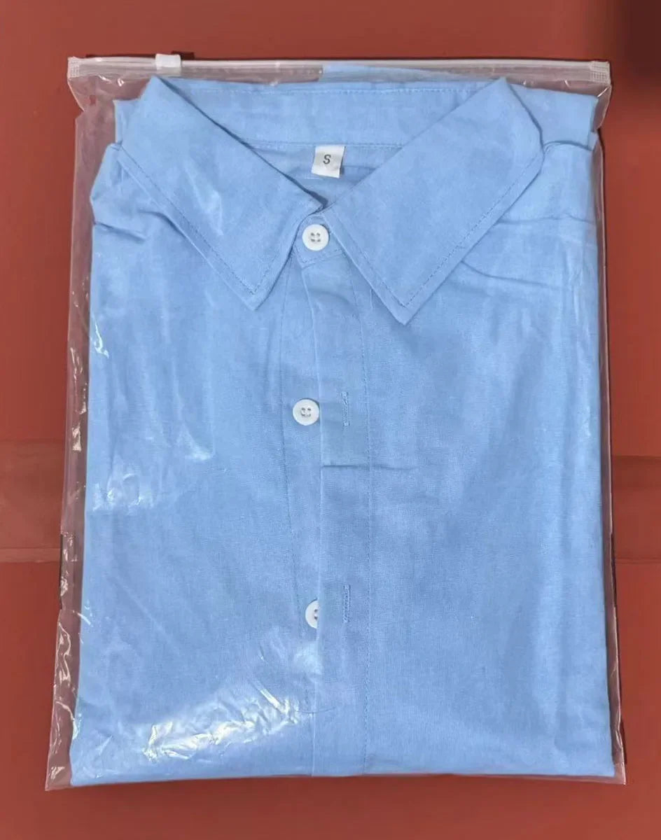 Large Size Cotton Blend Hot Selling Men's Long Sleeved Lapel Shirt Summer Solid Color Stand Up Collar Casual Beach Style
