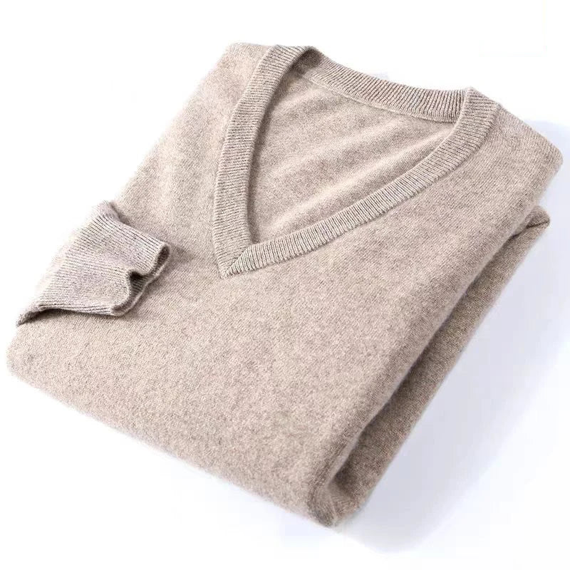 Autumn Men's V Neck Warm Pullover Sweaters Solid Color Slim Casual Sweater Long Sleeve Men's Basic Solid Color Trend Outerwear