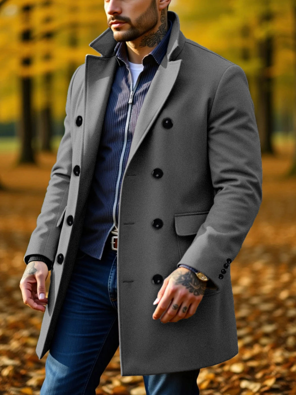 Men's Wool Overcoat Double-Breasted Winter Design Thickened Stand Collar Business Casual  Warm