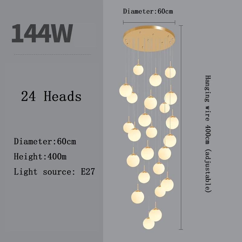 Stairs 2026 Modern Nordic LED Glass Chandelier Loft Duplex Living Room Lamp Hotel Lobby Long Chandelier Home Decorative Lighting