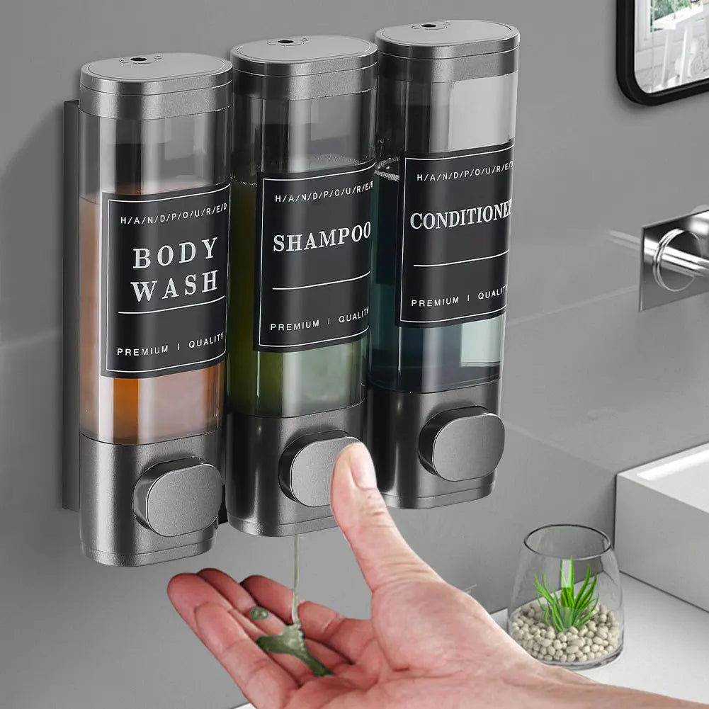 Wall Mounted Bathroom Liquid Soap Dispenser Three Head Hand Sanitizer Holder Wall Mount Soap Shampoo Gel Shower Liquid Container