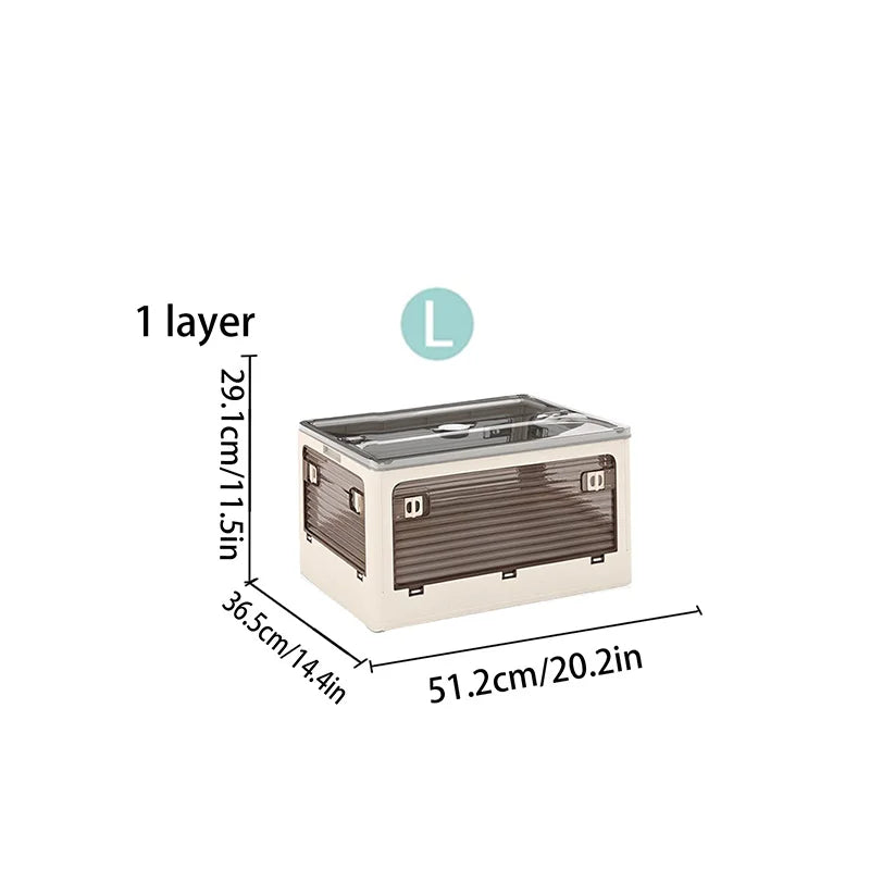 Plastic Storage Box with Lid, Foldable with Wheels, Five-Opening Door, Stackable, Used for Organizing Clothes, Snacks, and Camping, White and Light Yellow