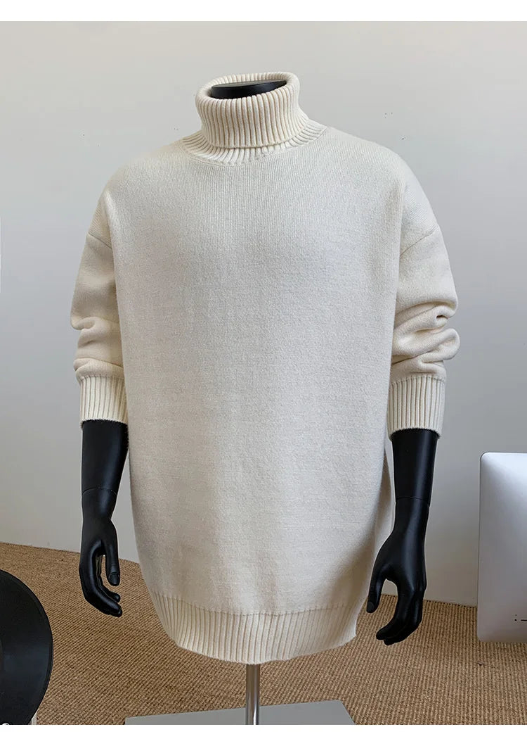2026 New Autumn Men Turtle Neck Sweater Unisex Casual Loose Fit Trendy Knitted Top Pullovers Outwear Clothing Oversized M-3XL