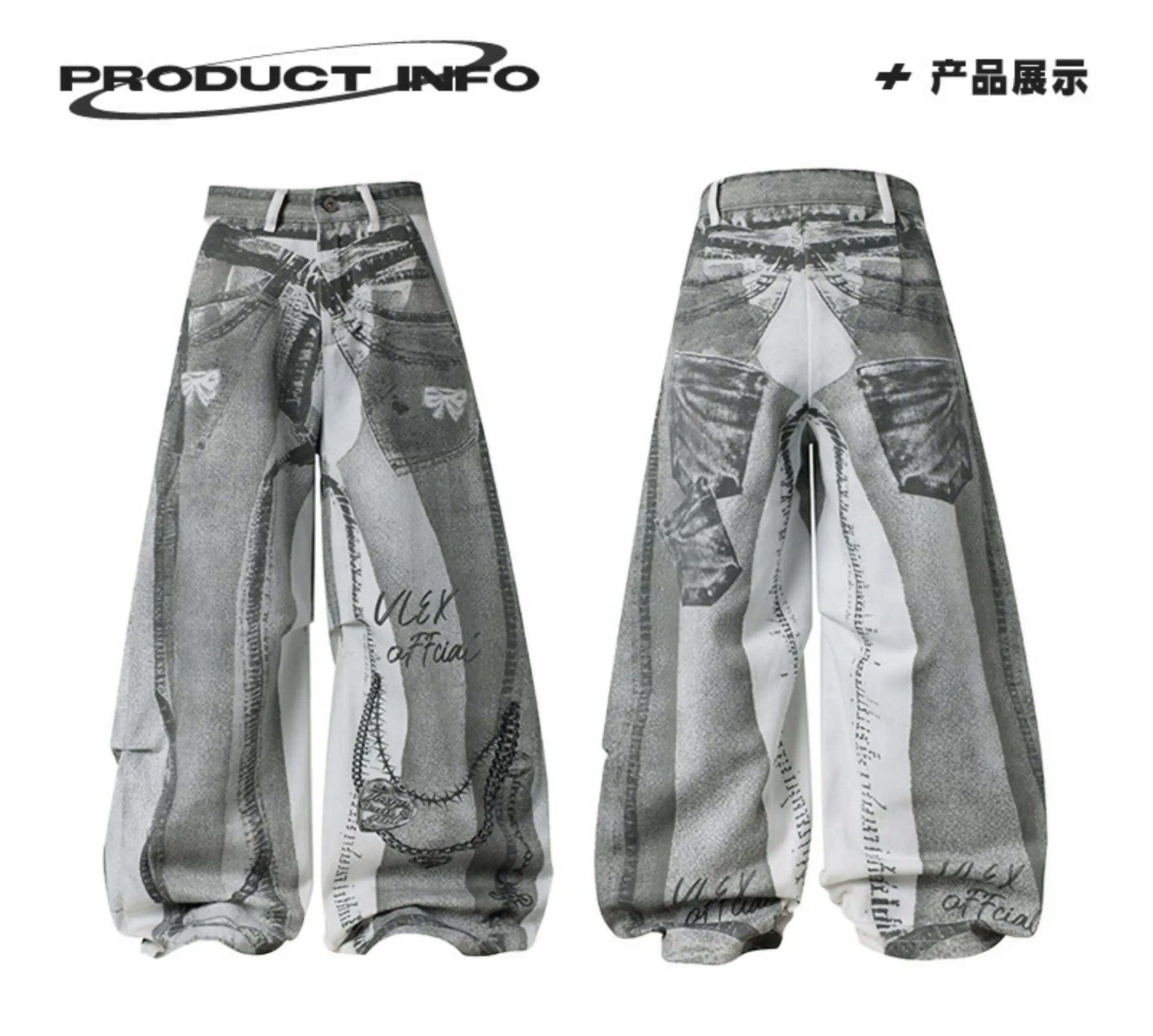 2026 Women's Wide Leg Jeans Casual Cotton Denim Print High Waist Loose Fit Trousers Y2K Vintage Light Wash Street Style