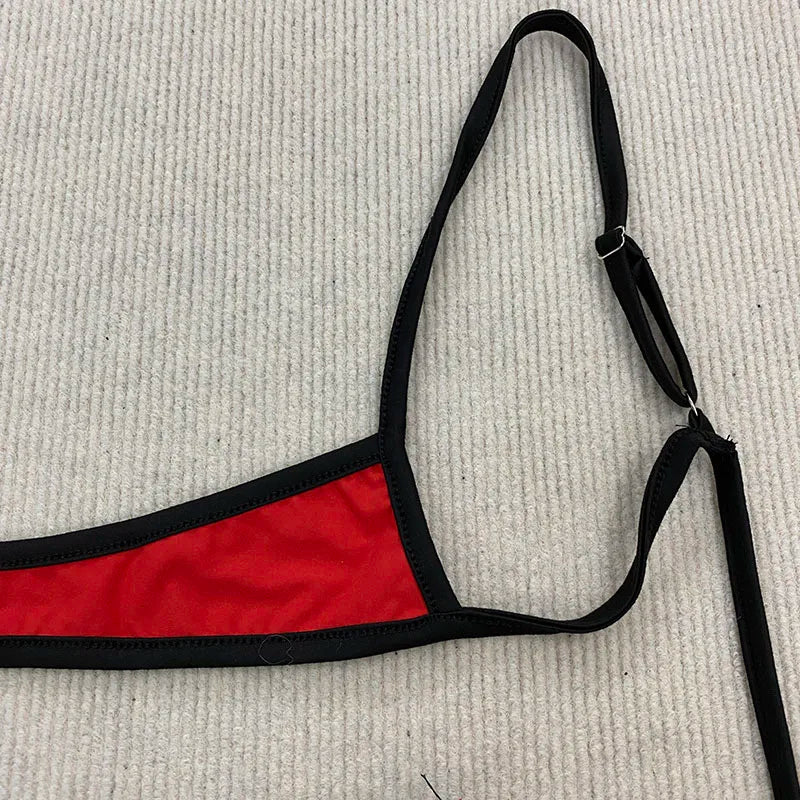 Retro Shoulder Strap Adjustable Backless Simple Summer Split Bikini Y2K Aesthetic Sexy Spice Girl Beach Contrast Color Swimsuit