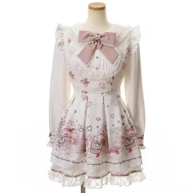 Japanese Style Lolita 2 Piece Set Y2k Mini Skirt Woman Harajuku Sweet Kawaii Print Dress Tops Korean Fashion Elegant Dress