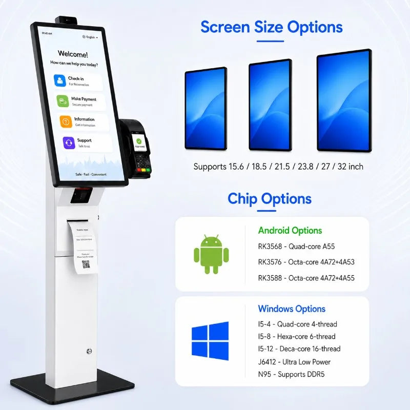 21.5 Inch Ordering Self Service Payment Floor Stand Wall Mount Touch Kiosk Android QR All in One Equipment in Restaurant