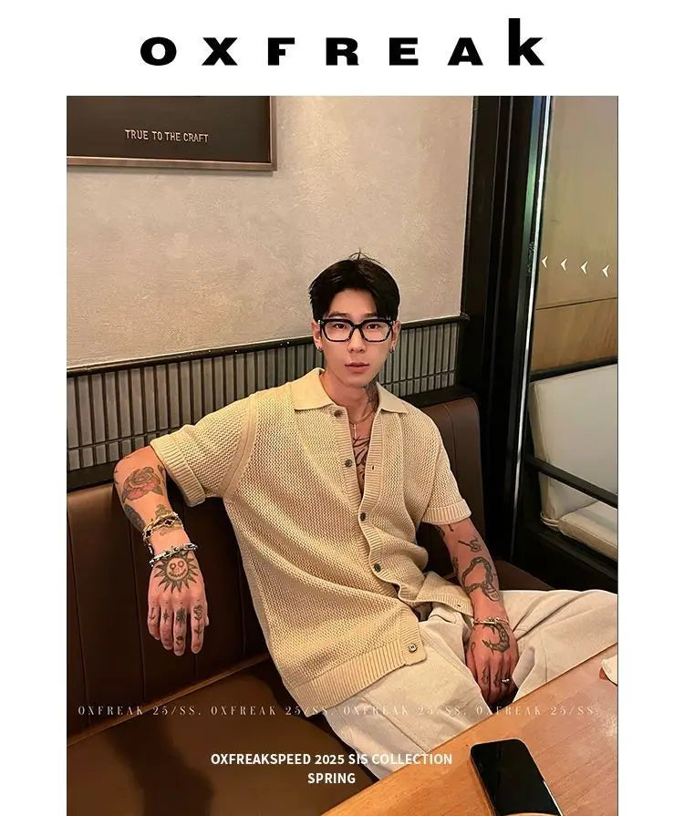 Men's Vintage Knitted Polo Shirt 2025 Summer Short Sleeve Cotton-Blend Breathable Old Money Style Luxury Texture Top