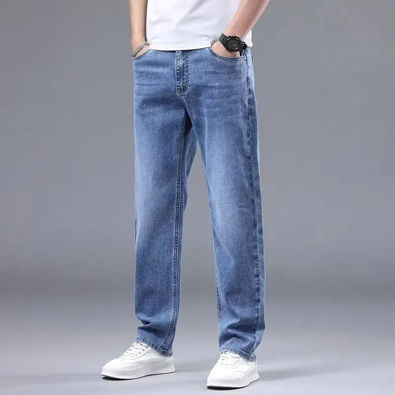 Men New Spring Autumn Jeans Male Fashion Loose Straight Leg Lightweight Denim Pants Comfortable Daily Commute Trousers
