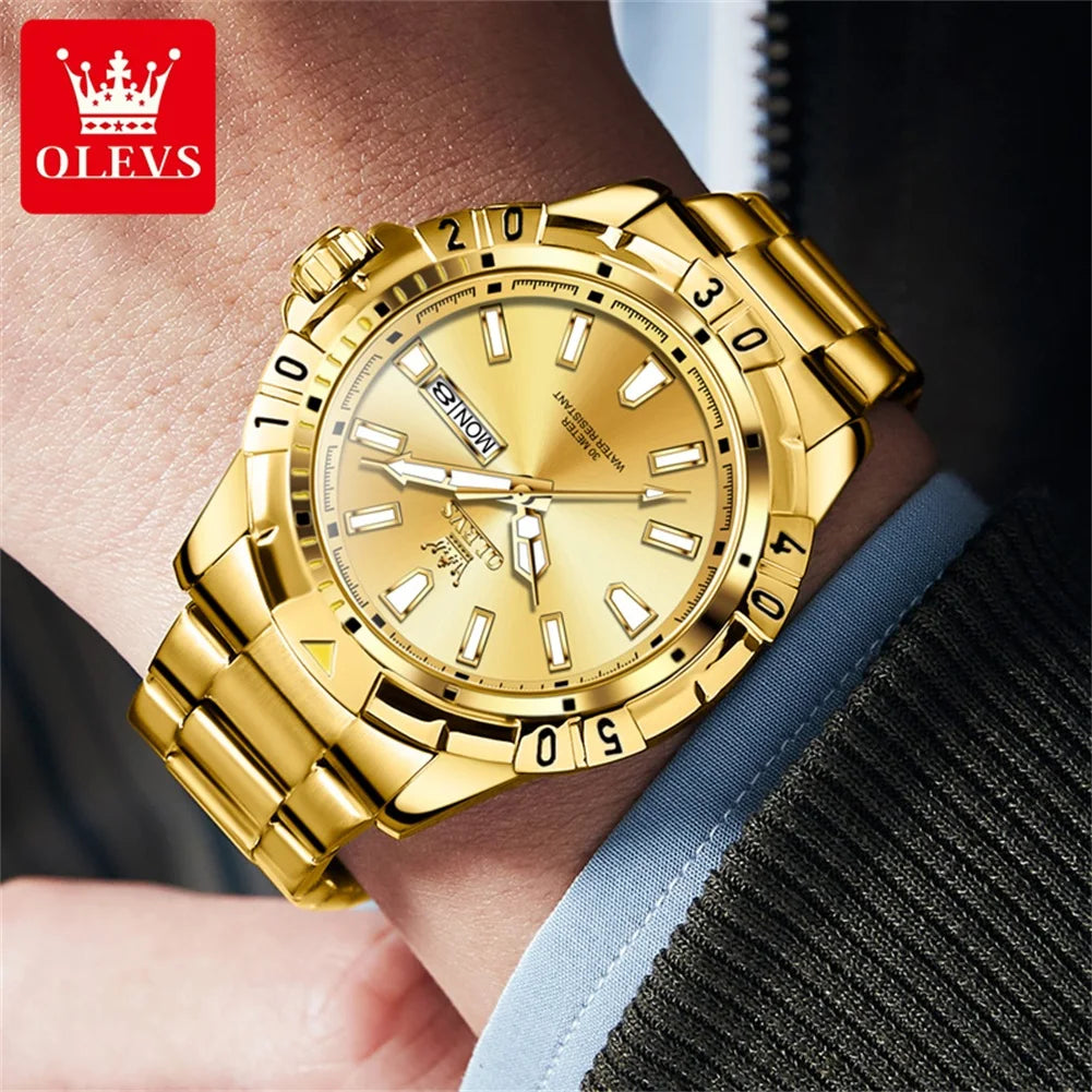 OLEVS 5560 Luxury Brand Man Quartz Watch Waterproof Stainless Steel Strap Watches for Men Dual Calendar Business Men Wristwatch