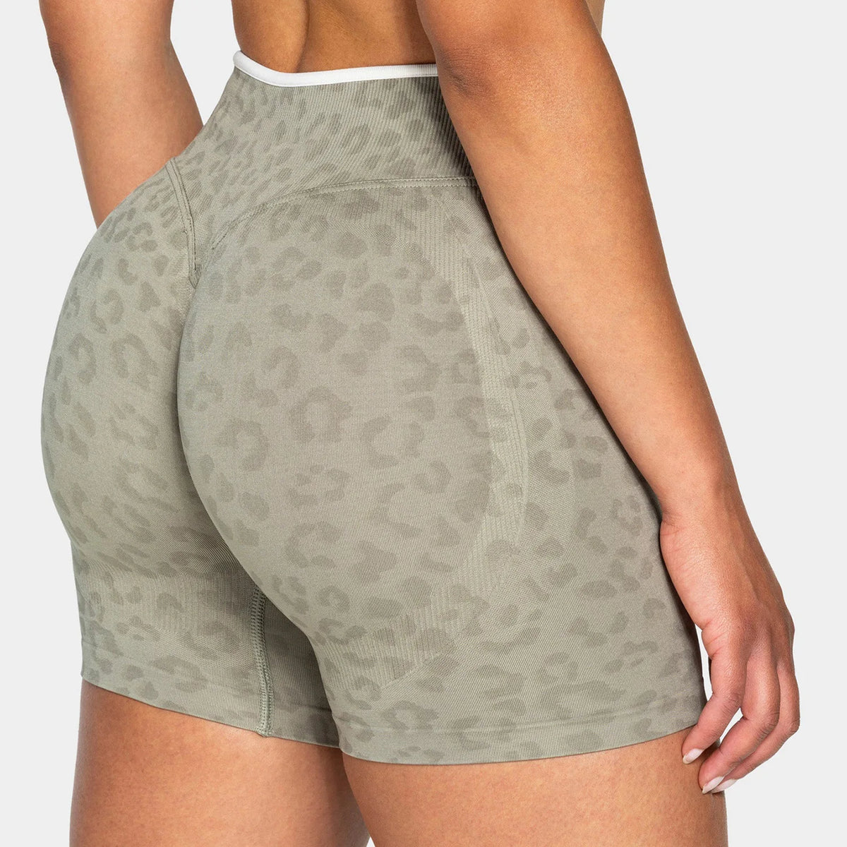 Womens Seamless Leopard Print High Waist Push Up Gym Fitness Running Workout Yoga Shorts Cycling Sports Short Tights Leggings