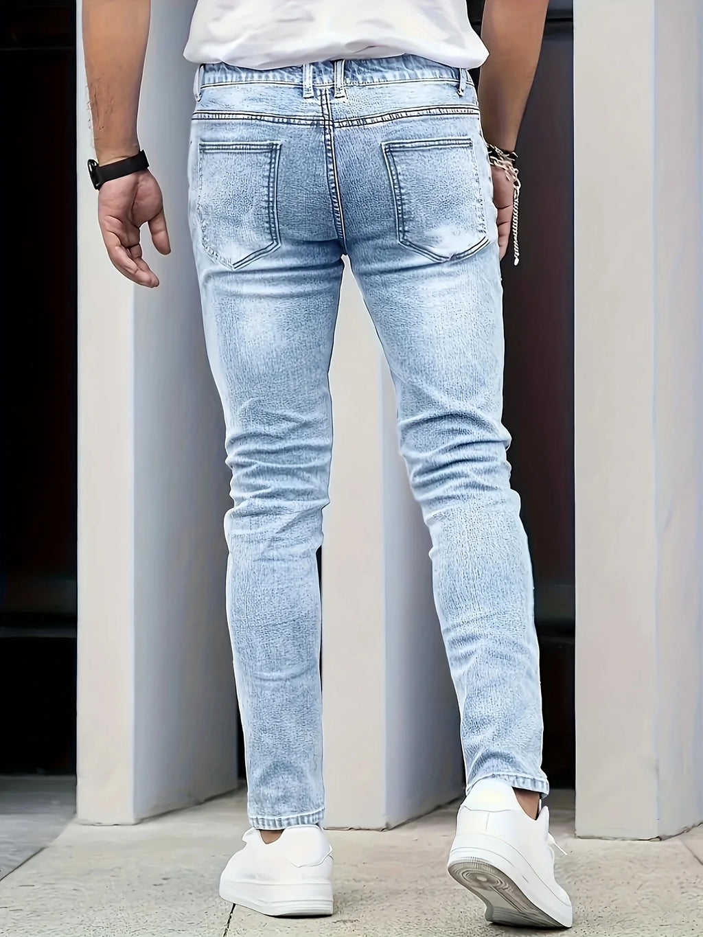 Men'S Slim-Fit Distressed Denim Jeans  Street Style  Light Blue with Ripped Detail, Perfect for Casual Wear, Spring Fashion Jean