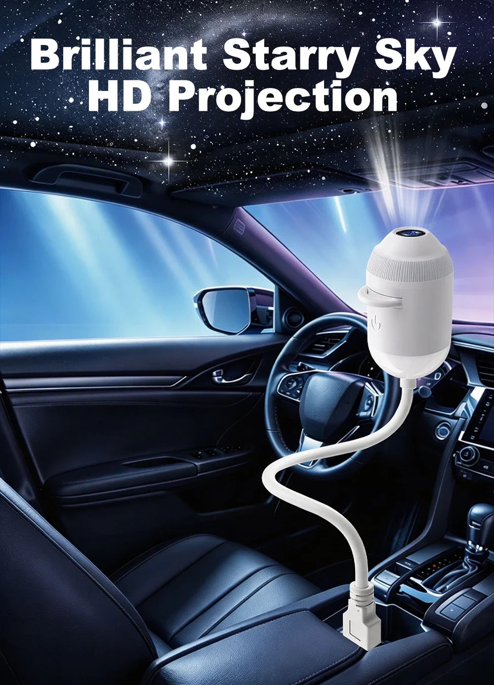 USB For Car Interior& Home Decor Roof Star Galaxy Projection Ambient Lighting 360° Adjustable Starry Sky Ambient Projector Light