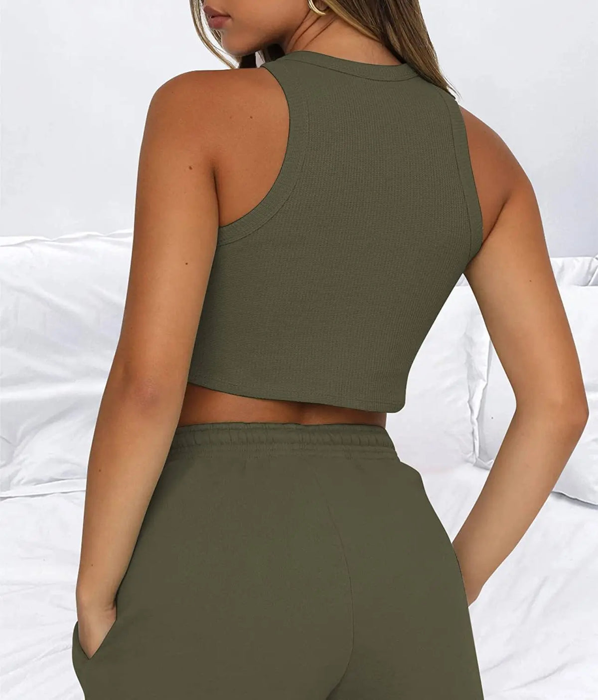 Women Shorts Outfit Solid Sleeveless Ribbed Crop Tank And Drawstring Shorts Casual Tracksuit Workout Set 2 Piece Lounge Set