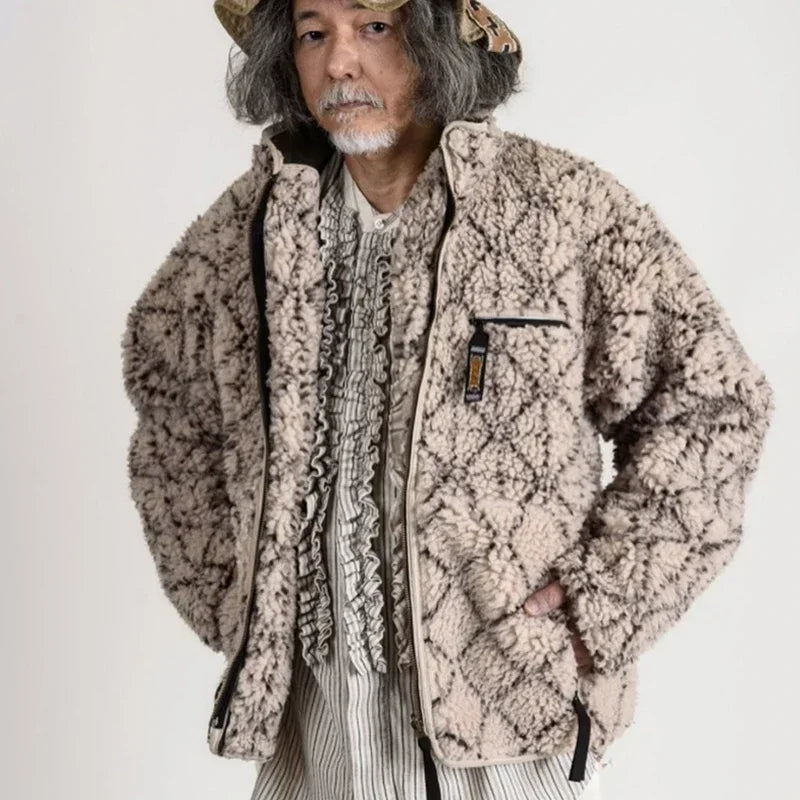 KAPITAL Fleece Wear on Both Sides Zipper Long Sleeve Japan Style Loose Jacket Men and Women Cashmere Coats