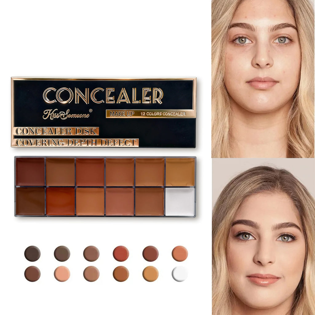 12 Color Concealer Dark Skin Waterproof Full Cover Foundation Make-Up Beauty Makeup Face Makeup Sunscreen Powder Blusher Eye
