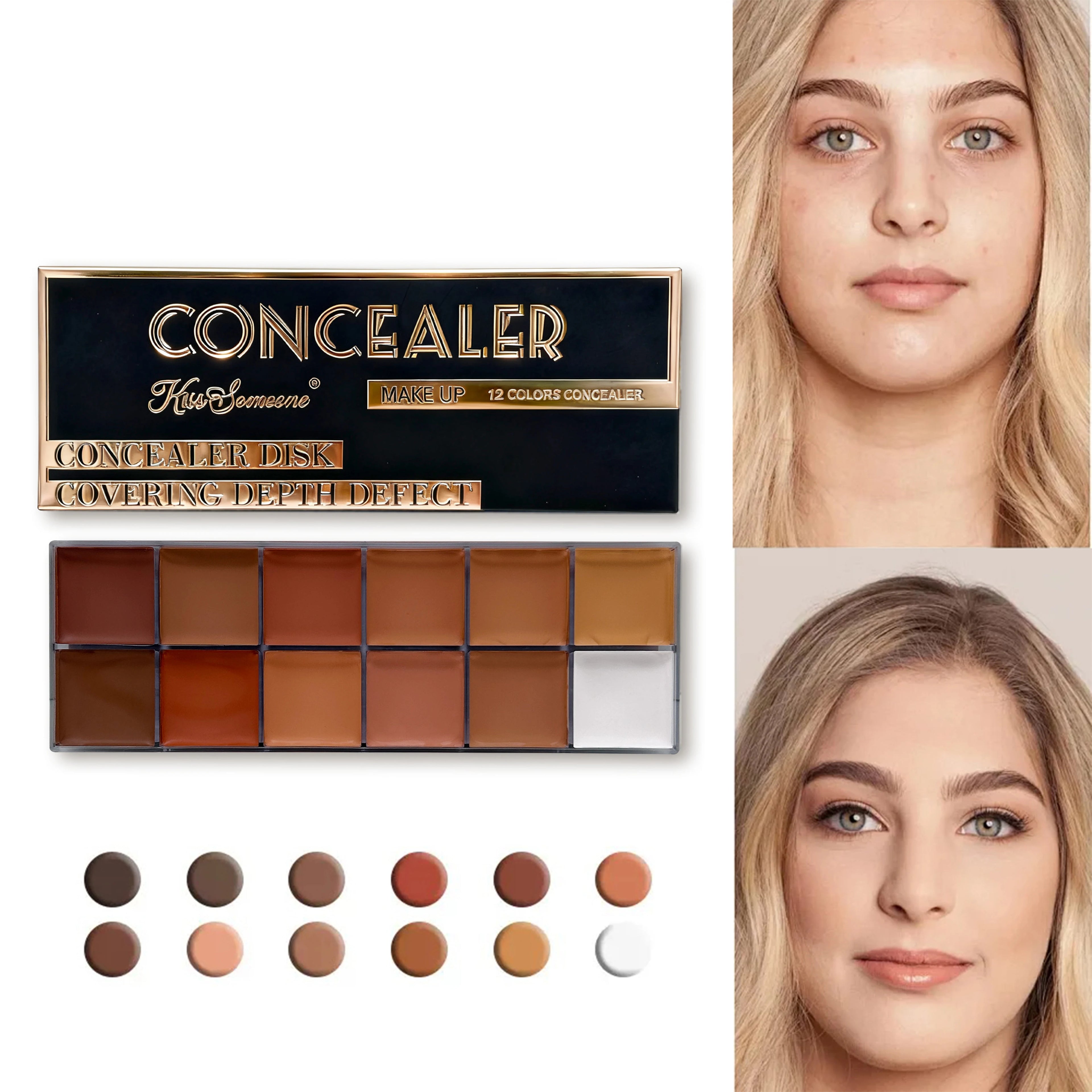 12 Color Concealer Dark Skin Waterproof Full Cover Foundation Make-Up Beauty Makeup Face Makeup Sunscreen Powder Blusher Eye