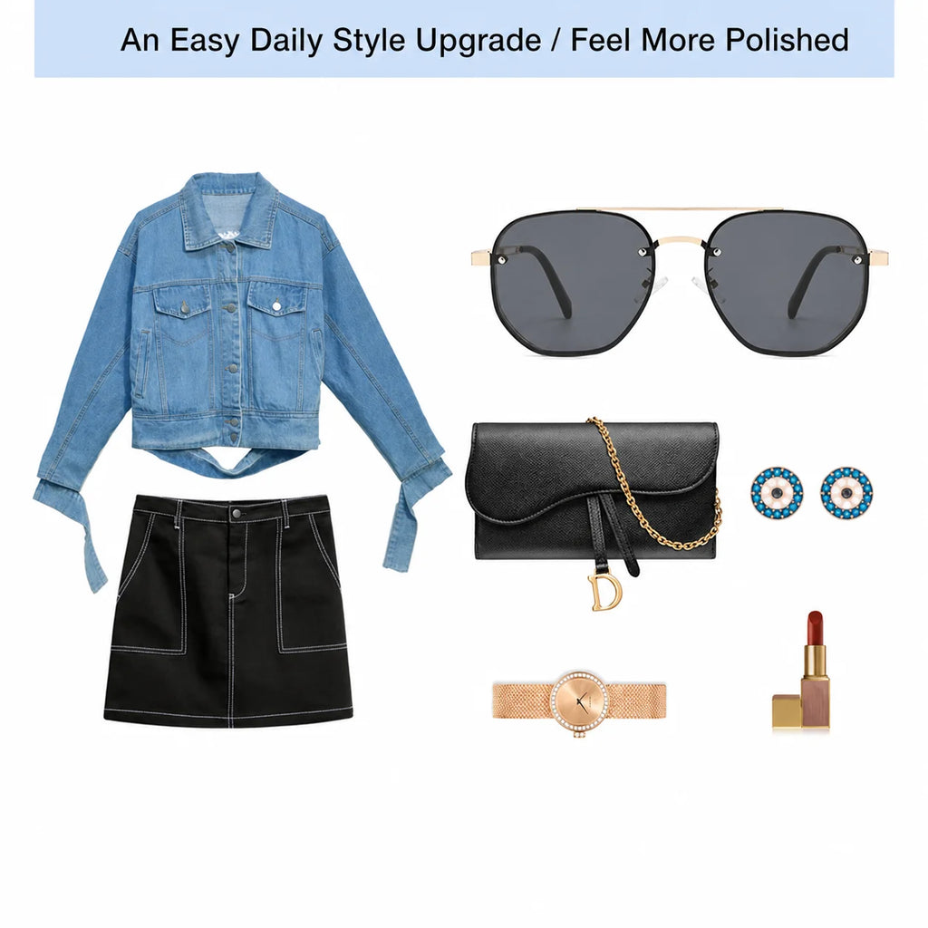 KLASSNUM Metal Frame Sunglasses Korean Oversized Sun Glasses Full Rim Eyeglasses Retro For Outdoor Driving Adult Women Goggle