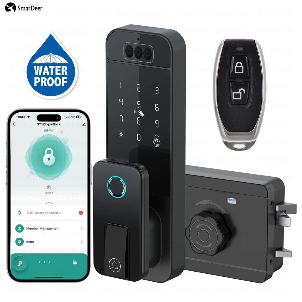Waterproof Outdoor Smart Door Lock Fingerprint Facial Recognition Password Anti-theft Security Electronic Lock for Gate Garden