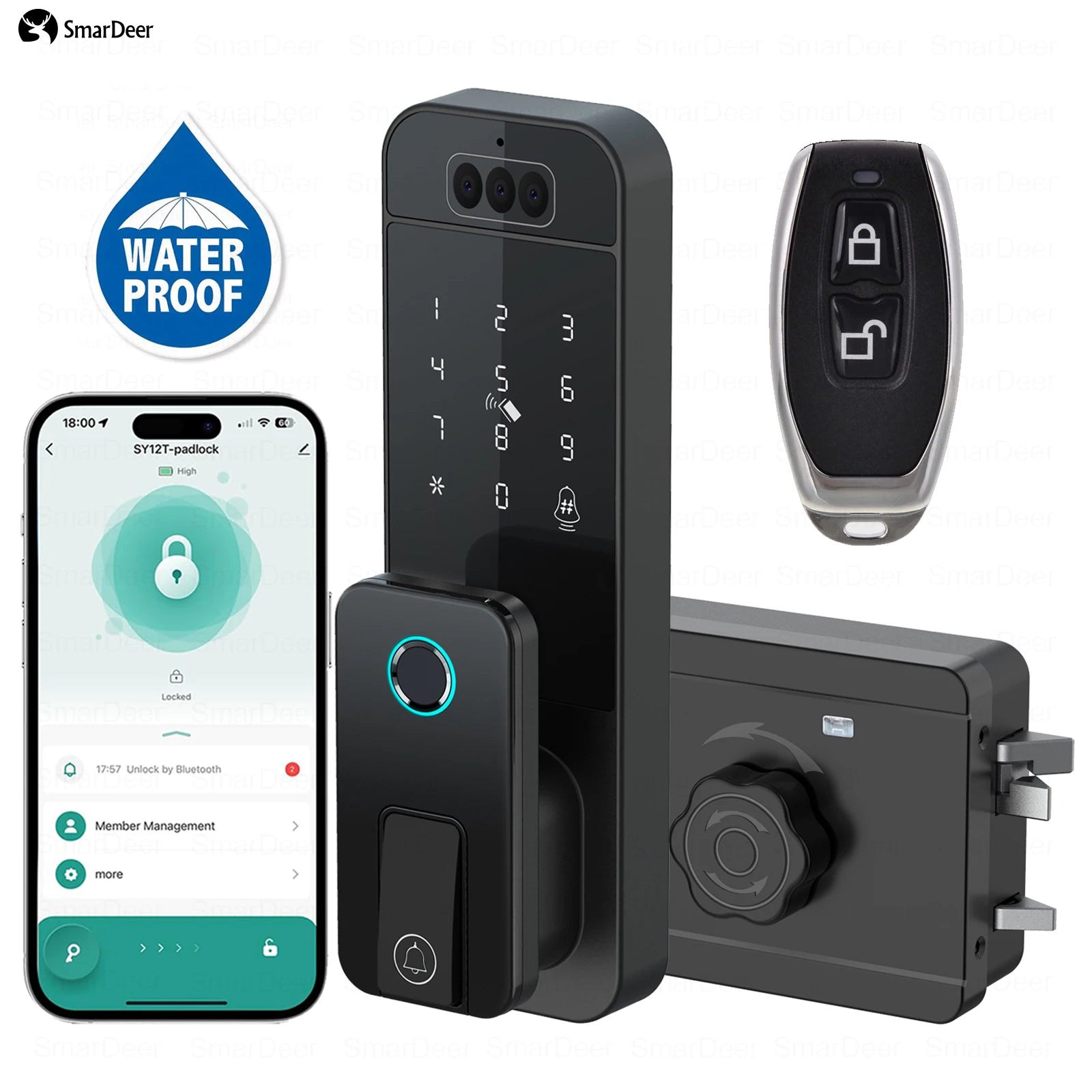 Waterproof Outdoor Smart Door Lock Fingerprint Facial Recognition Password Anti-theft Security Electronic Lock for Gate Garden