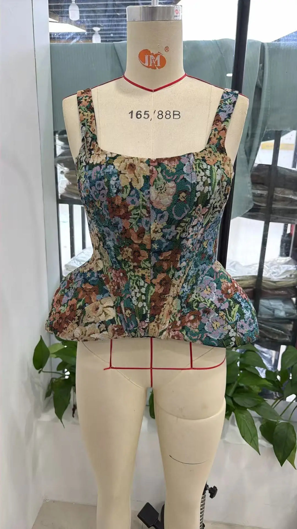 Women Top Floral Printed Spaghetti Strap Corset Top U-Neck Fishbone Boned Cinched Waist Irregular Hem Retro Vacation Camisole