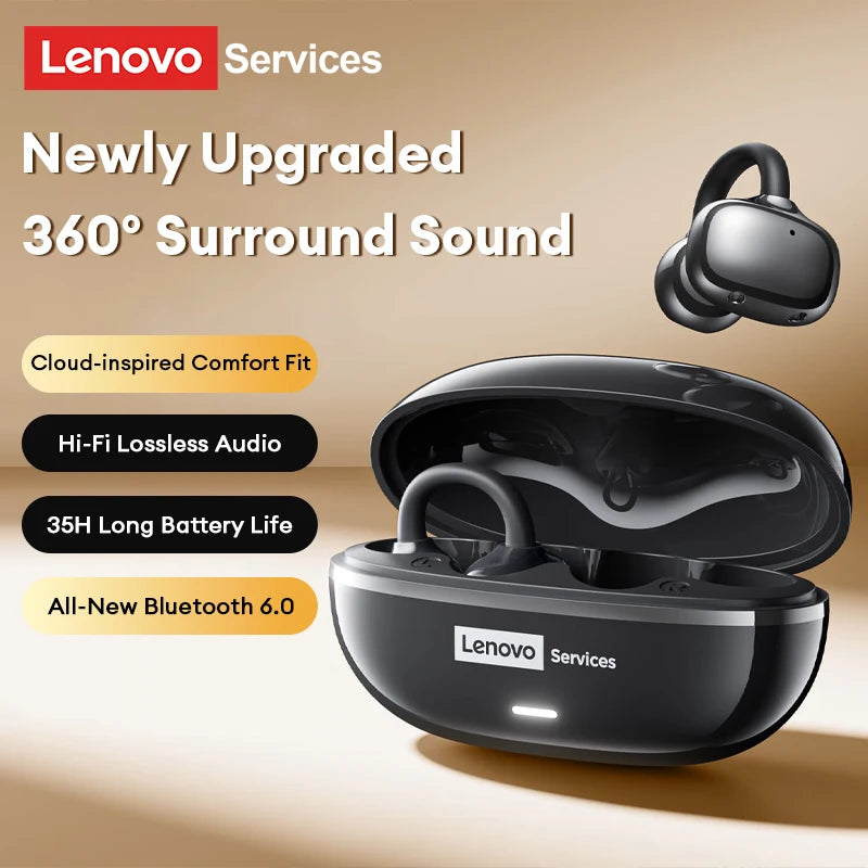 NEW Lenovo RS102 Open Ear Wireless Earphones Bluetooth 6.0 Clip On OWS Sports Headphones Ear Clip Earbuds Touch Control with Mic