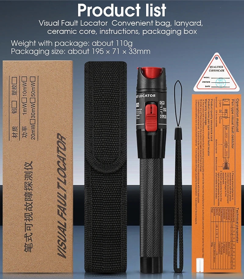 Visual Fault Locator 1/10/20/30/50/60/80MW Fiber Optic Cable Tester Tool FTTH Optical Fiber Tester SC/FC/ST 2.5mm Interface VFL