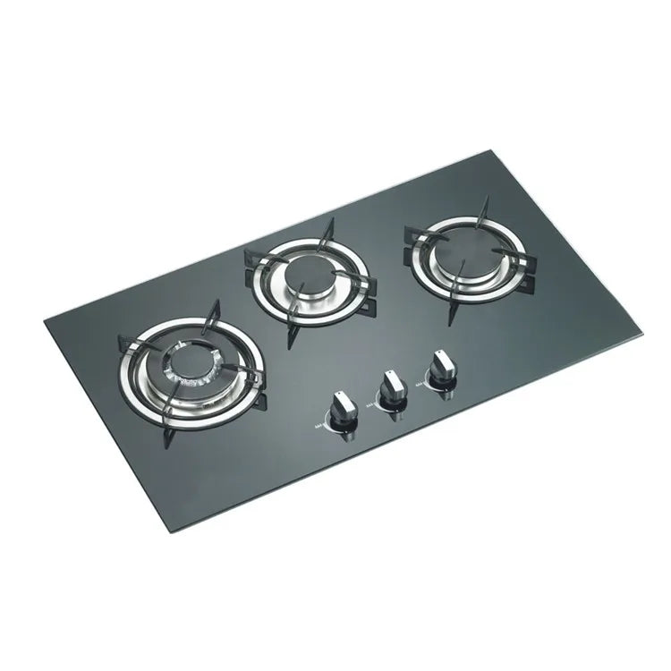 Tempered Glass 3-Burner Built-in Gas Stove With Safety Shut-off And Dual Gas Compatibility