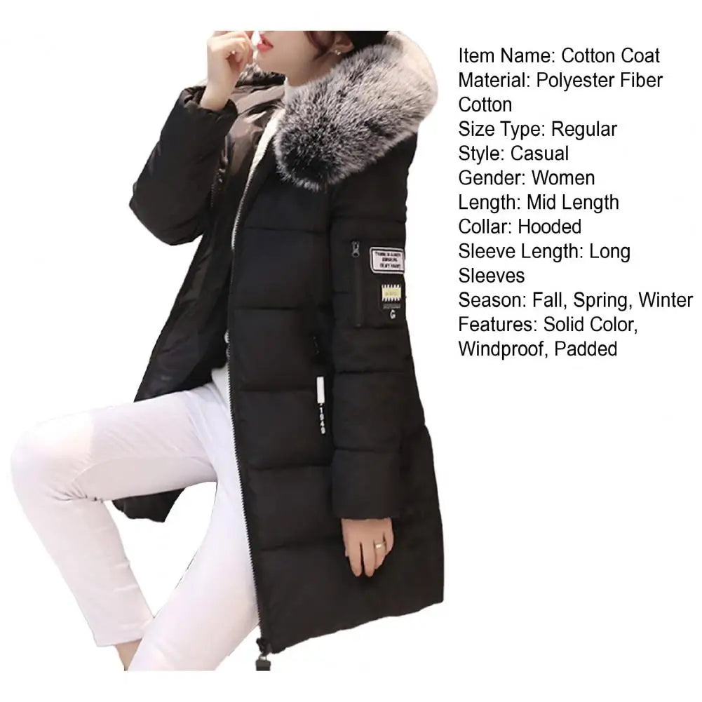Fashion Women Winter Cotton Coat Parka Thickened Padded Stuffed Hooded Mid Length Warm Zip Up Slim Lady Down Coat Long Overcoat