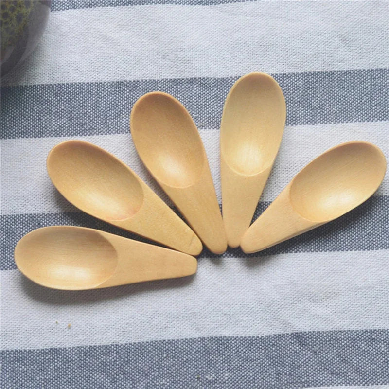 5pcs Wood Mini Tea Spoon Condiment Scoop Flatware Coffee Tea Small Mini Sugar Spoon Coffee Spoon Kitchen Gadgets 5Pcs 7X2.5Cm