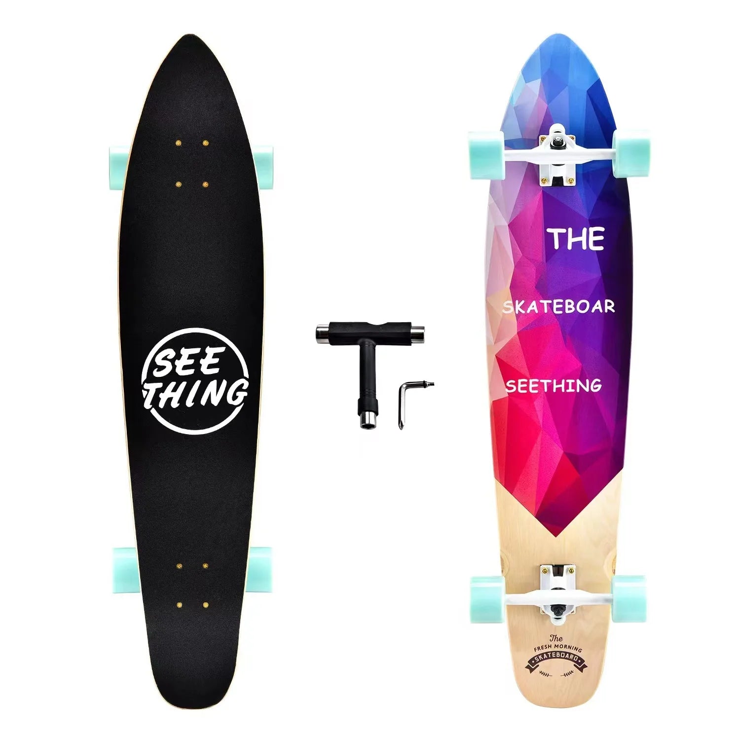 42 Inch Longboard Skateboard Complete Cruiser Single Kicktail Maple Wood for Adults Teens Beginners Dancing Street Sports