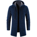 KIDWHXR Man Autumn Winter Cardigan Jacket Fleece Warm Hooded Sweater Coat Male Mid Length Long Sleeve Male Casual Outerwear