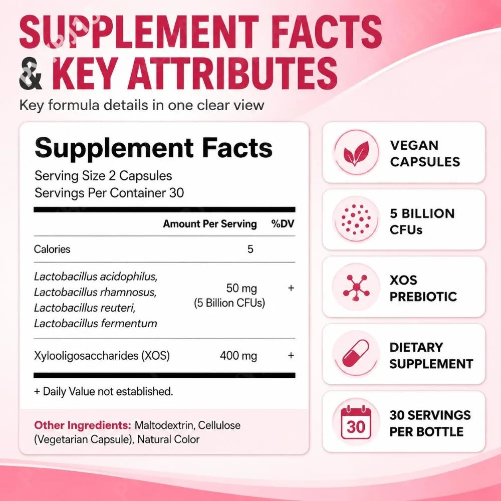 Women's Probiotic Capsules with Lactobacillus Acidophilus Rhamnosus Reuteri 5 Billion CFU Support Wellness Balance 60 Capsules