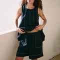 Women Vintage Denim Tops Pant Sets Two 2 Pieces Sets A-Line Tank Cami Sleeveless Shorts Pockets Retro Jeans High Street Outfits
