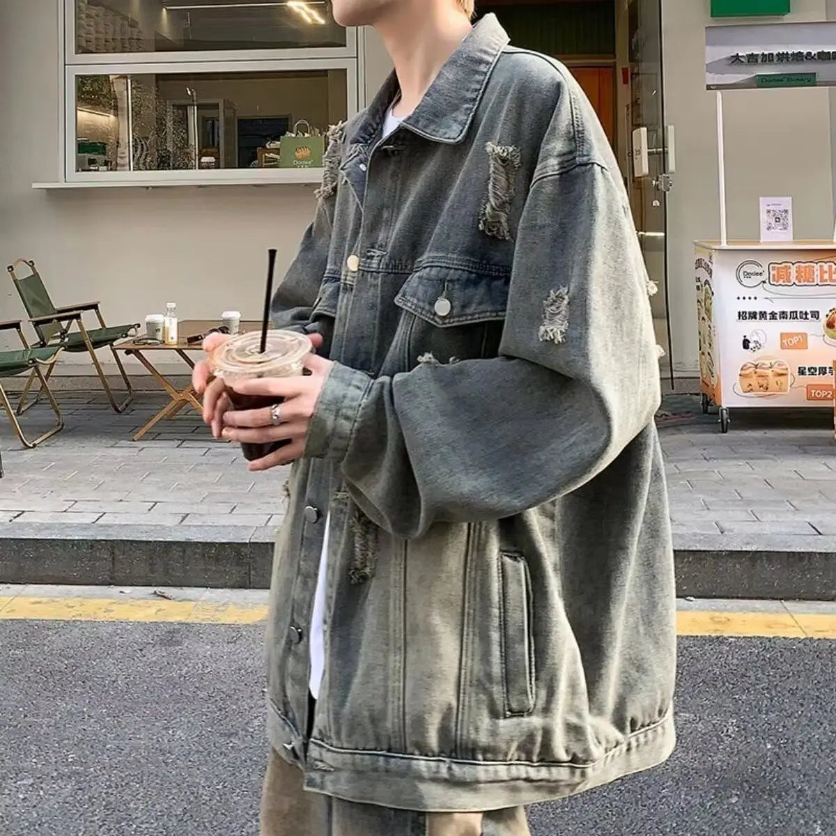 Washed Ripped Denim Jacket Men's 2026 Spring and Autumn Jacket Casual Trend
