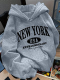 Letter NEW YORK Print Hooded Sweatshirt Women's American Vintage Style Pullovers Graphic Casual Streetwear Clothes Female Outfit