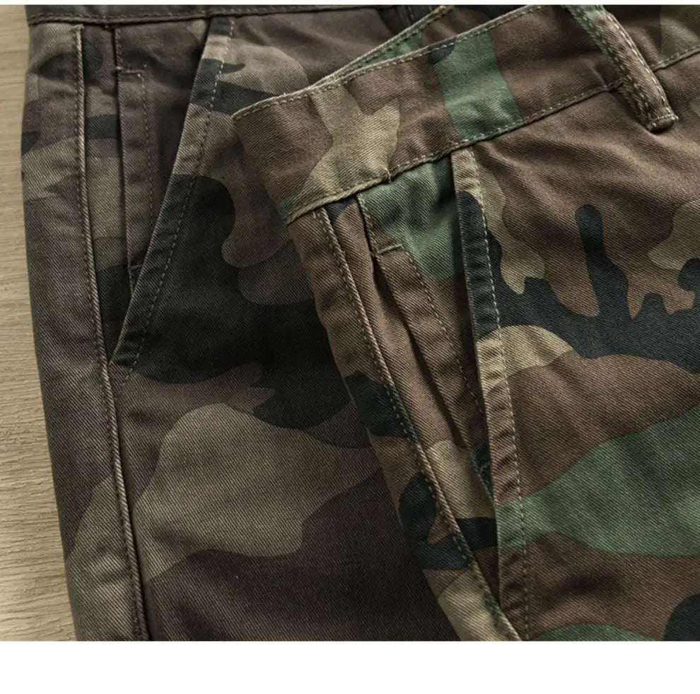 Men's Summer Camouflage Shorts Casual Khaki American Style Floral Pattern Slim Fit Five-Quarter Pants Loose Workwear Trousers