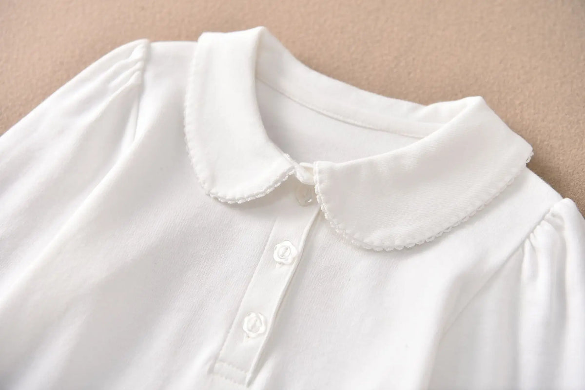 Girls White Cotton Polo Shirt Loose Breathable Children's T-shirt School Clothing POLO Size 100-170