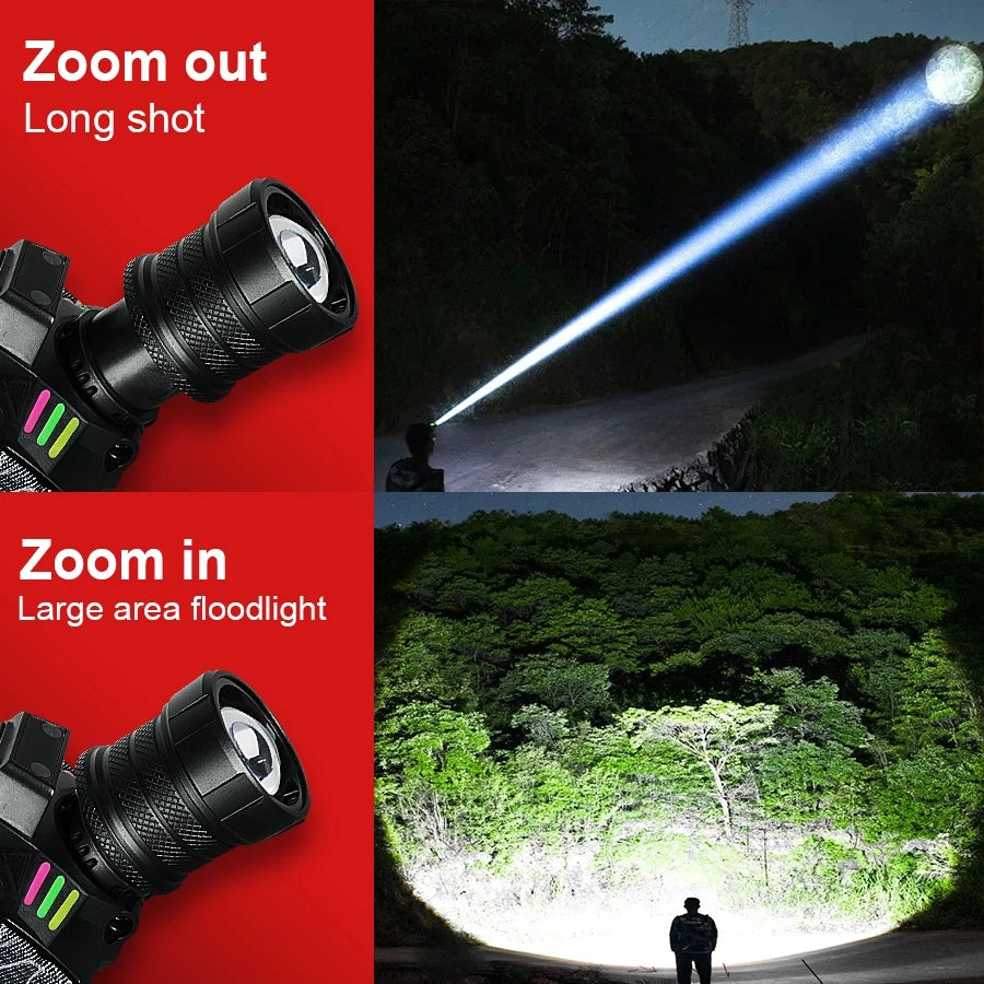 5000000LM Powerful Headlamp 800W Led Sensor Head Flashlight Long Range High Power Headlight With Yellow Light Fishing Head Torch
