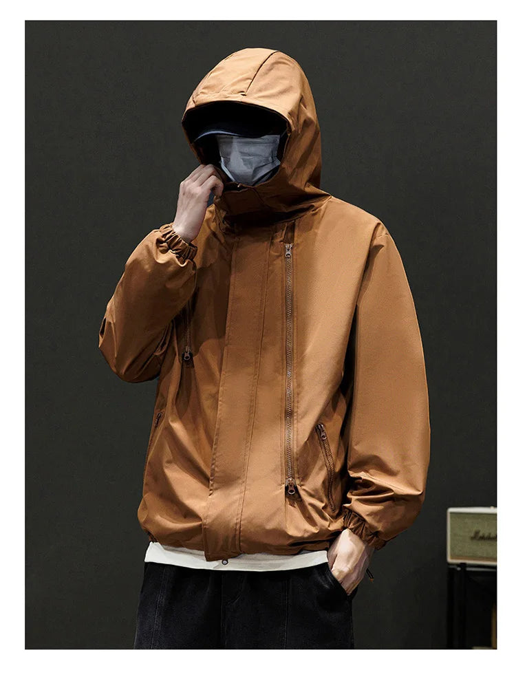 Japanese Windbreakers Men's Jacket Zipper Coat Cargo Waterproof Jackets Bomber Camping Loose Thin Softshell Hooded Hiking Jacket