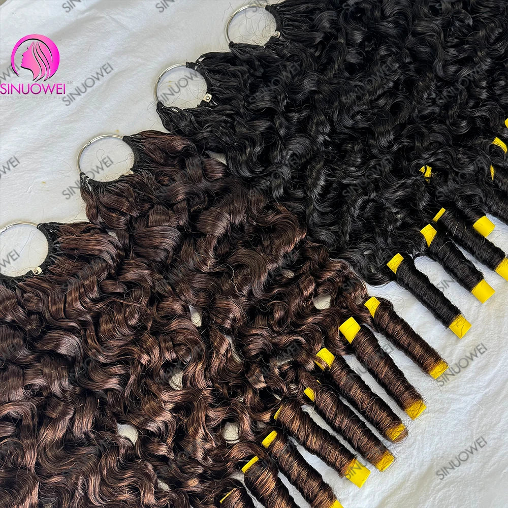 Brown Burmese Curly Feathered Crochet Human Hair Natural Black Pixie Curly Hair for Braiding Burmese Water Wave Hair Extensions