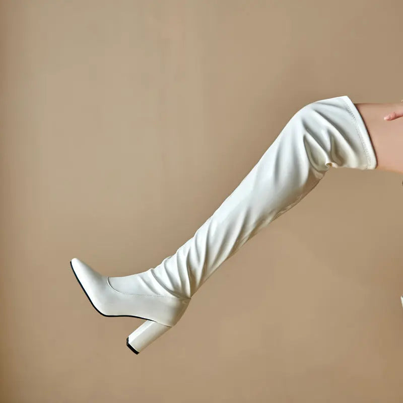 New Red Thigh High Women Boots Side Zip Pointed Toe Winter Shoes Elastic Patent Leather Over-the-Knee Boots Plus Size 44 45 46