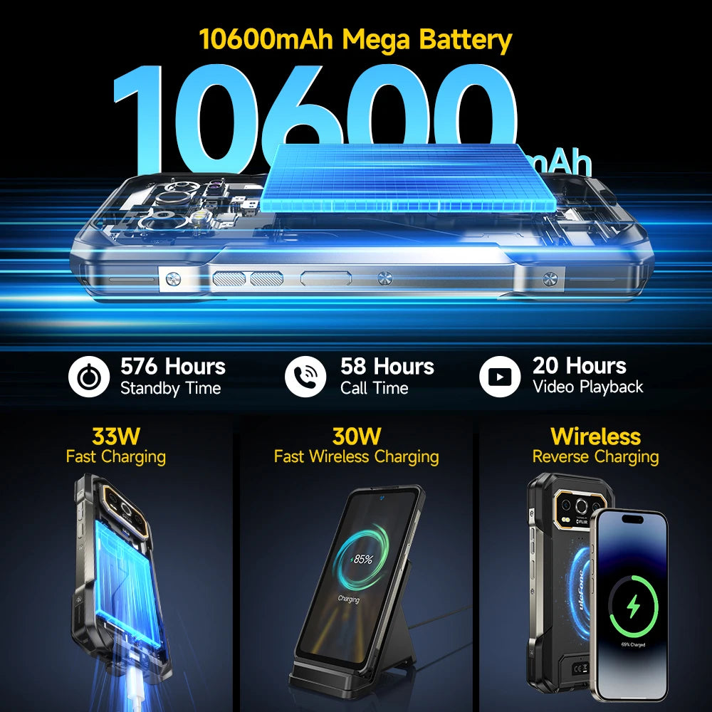Ulefone Armor 27 Pro 5G 10600mAh Smartphone 50MP Camera 64MP Night Android 14 Rugged Phone Up to 24GB+256GB NFC Waterproof Phone