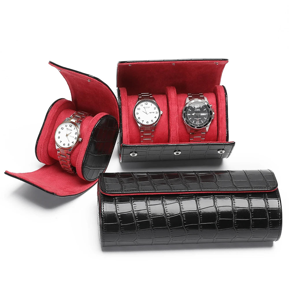 Luxury Crocodile Watch Storage Box Custom Name Travel 1 2 3 Slots Watches Roll Aligator PU Leather Brand Watch Display Case Bag