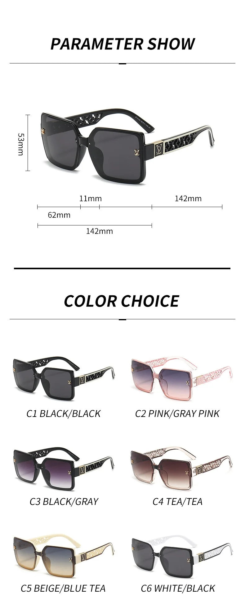 2026 New Fashion Glamour Sunglasses For Women And Men Stylish Oversize Designer Sun Glasses Square Unisex Shades UV400